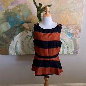 NWT Banana Republic Navy Orange Striped Peplum Top 12p